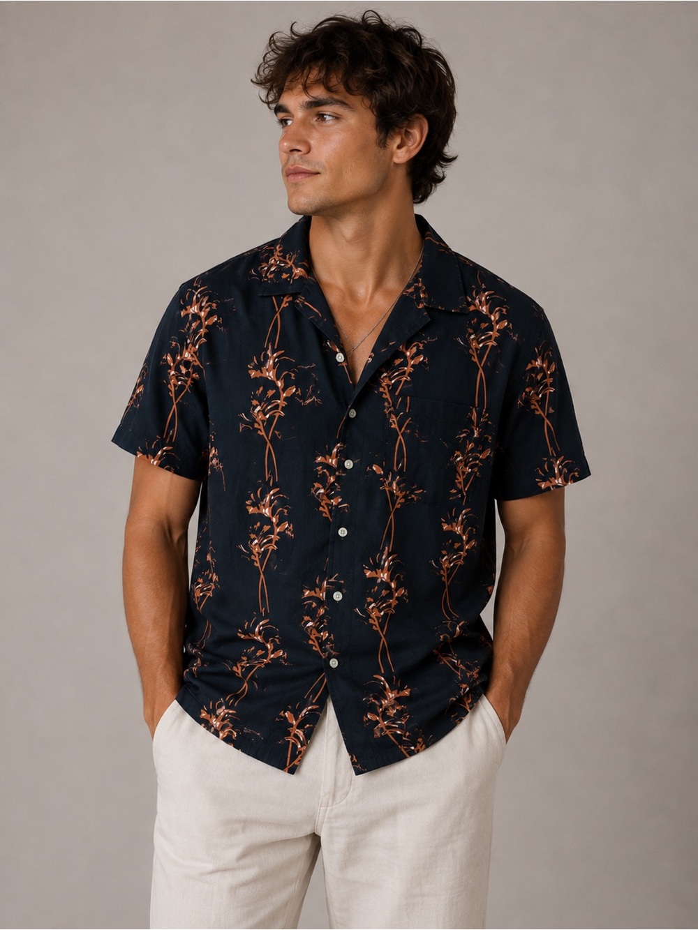 Life After Denim Black Orange Floral Button Down Shirt S Short Sleeve Casual